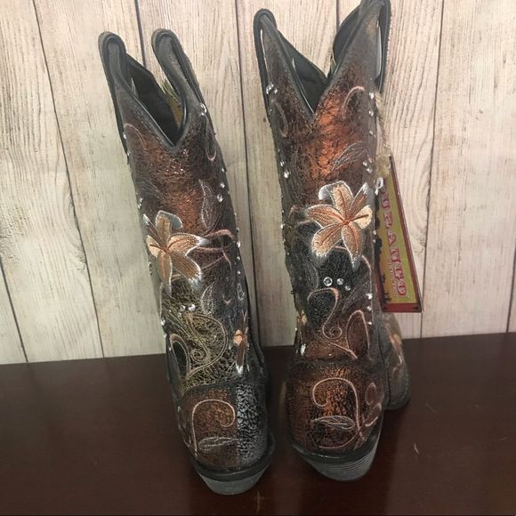Durango 12" Floral Distressed Metallic Cowboy boot - Picture 6 of 16